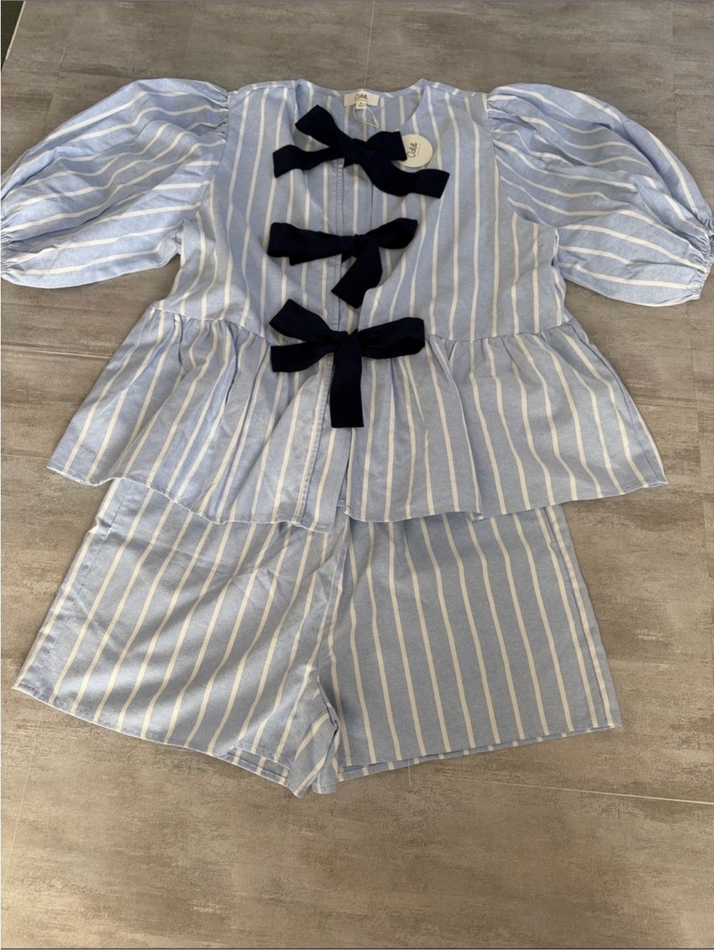 SOLD ❌❌ Odd I- Striped Blue & White Bow-Front Two-Piece Set- NWT - Sz M